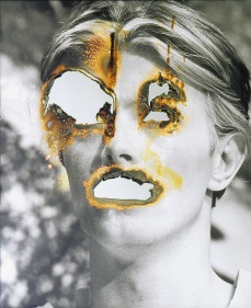 David Bowie photograph that has been set on fire